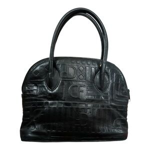 Vintage Due Fratelli Black Embossed Leather Dome Purse